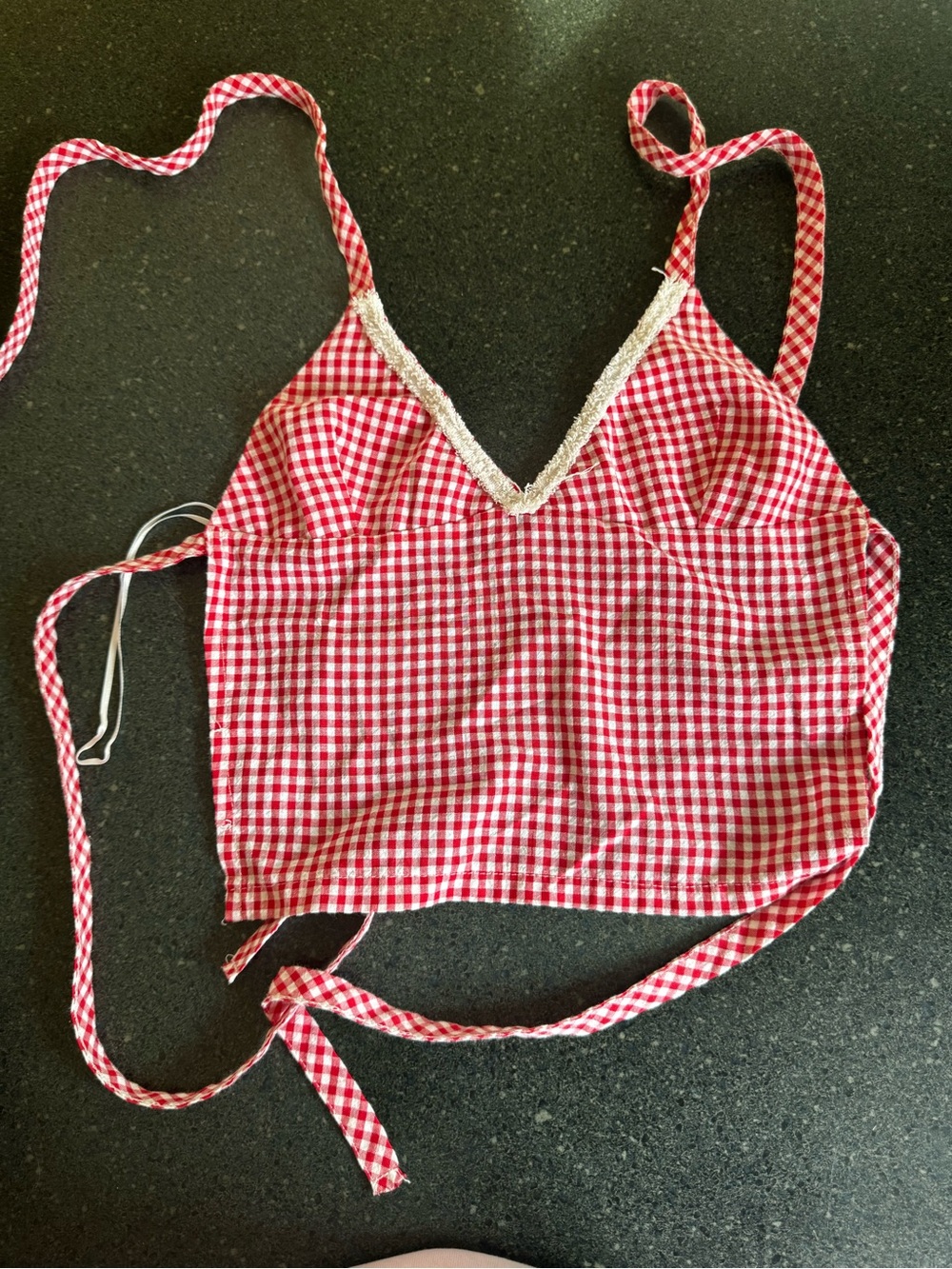 Red Gingham V-Neck Crop Top -